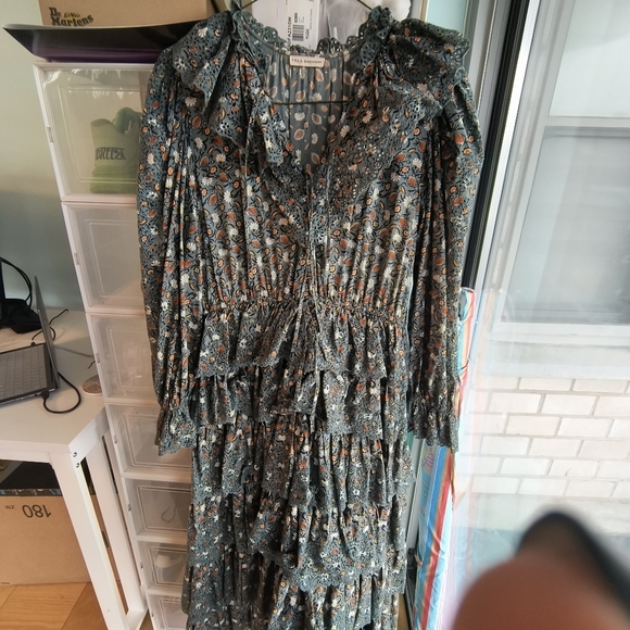 Ullaa Johnson Odile raffled Floral broderie anglaise cotton Poplin midi dressSz8 - Picture 5 of 12